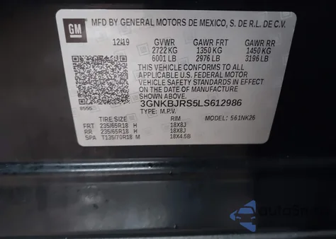 2020 Chevrolet Blazer Awd 3Lt z USA, uszkodzony, nr VIN 3GNKBJRS5LS612986